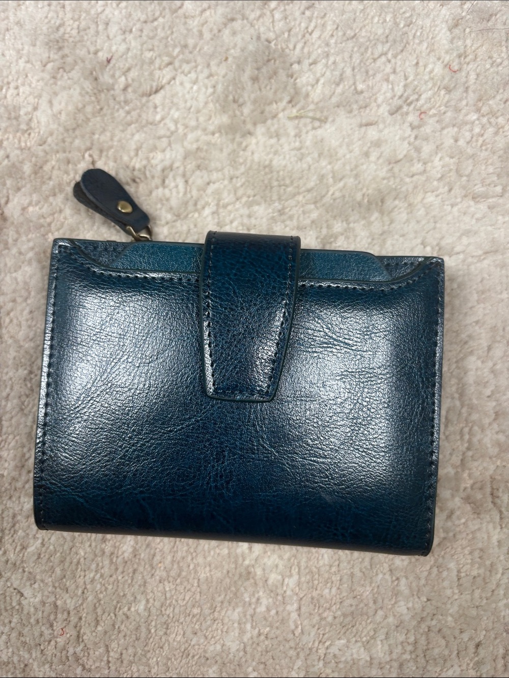 Compact Leather Wallet in Teal with Snap Closure